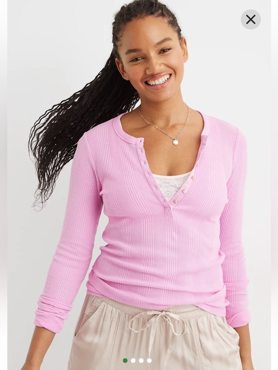aerie Tops - Aerie Soft Pink Ribbed Henley Long Sleeve Top Size XS